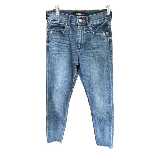 Express Original Vintage Skinny High Rise Distressed Frayed Women's Size 0 - Picture 2 of 8